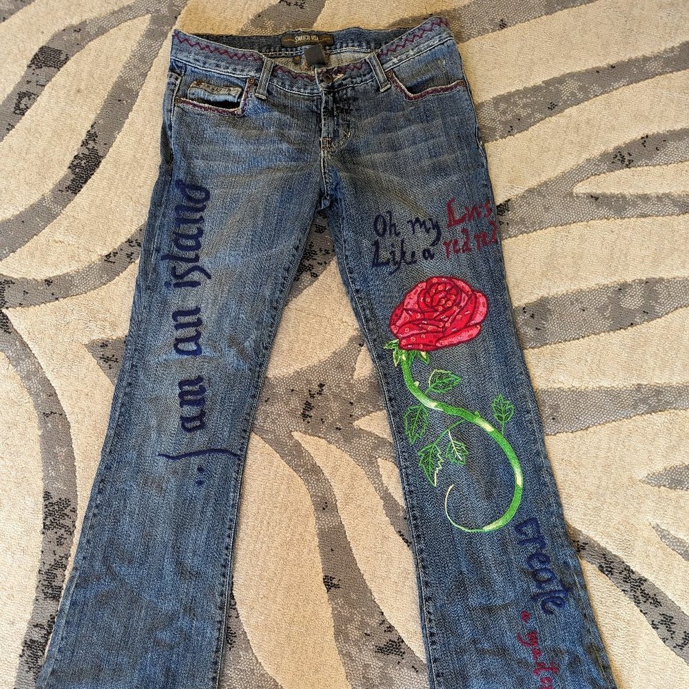 Switch usa vintage low rise flare embroidered jeans sz 29
